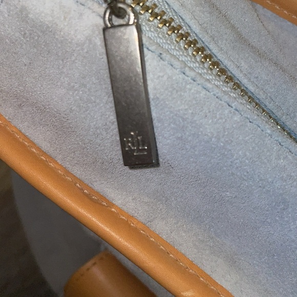 Lauren Ralph Lauren Blue Suede Tan Leather Sample bag Buffy Vintage 2005 - Picture 8 of 12